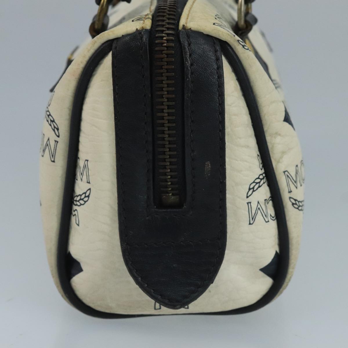 MCM Vicetos Logogram Hand Bag PVC Leather 2way White Navy gold Auth 110795