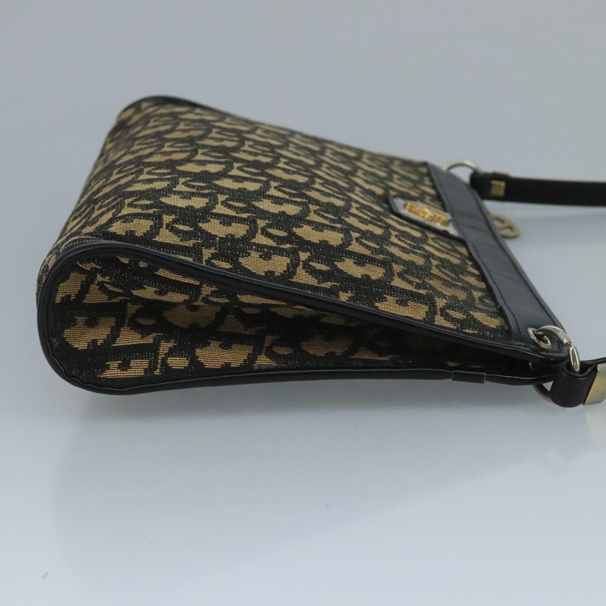 Christian Dior Trotter Canvas Shoulder Bag Navy Gold Auth 110806