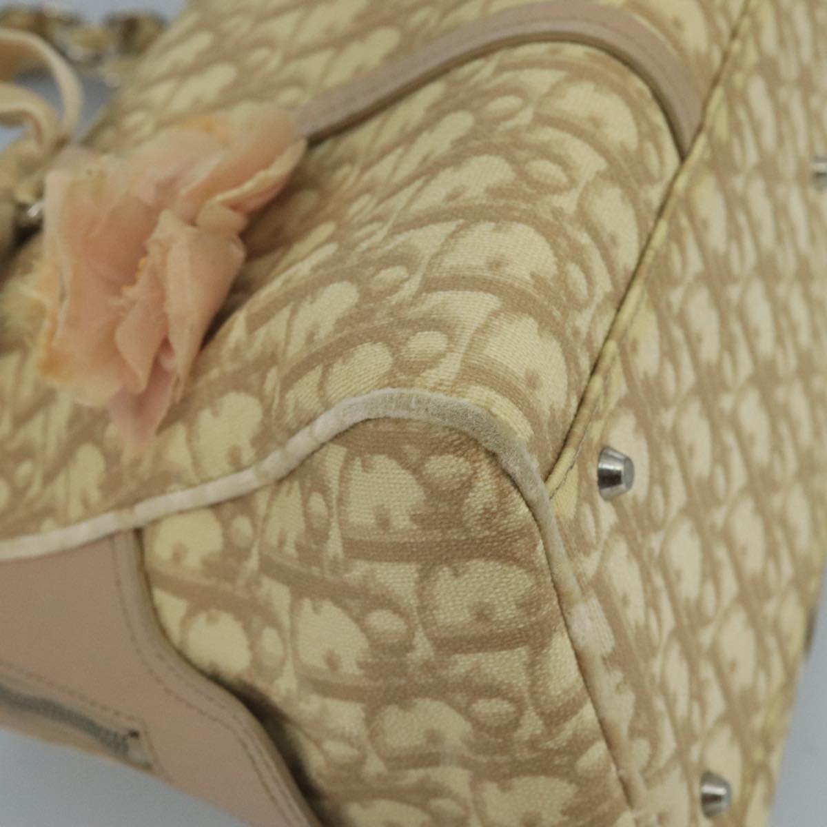 Christian Dior Trotter Canvas Trotter Rromantic Bag PVC Beige Silver Auth 110812