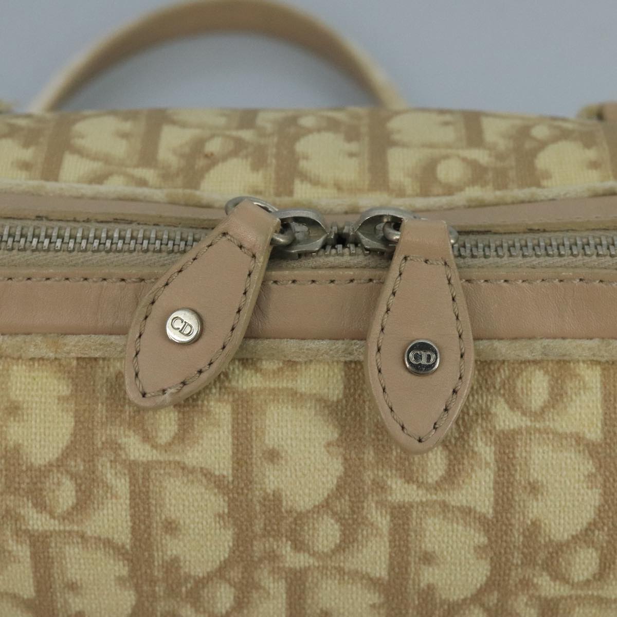 Christian Dior Trotter Canvas Trotter Rromantic Bag PVC Beige Silver Auth 110812