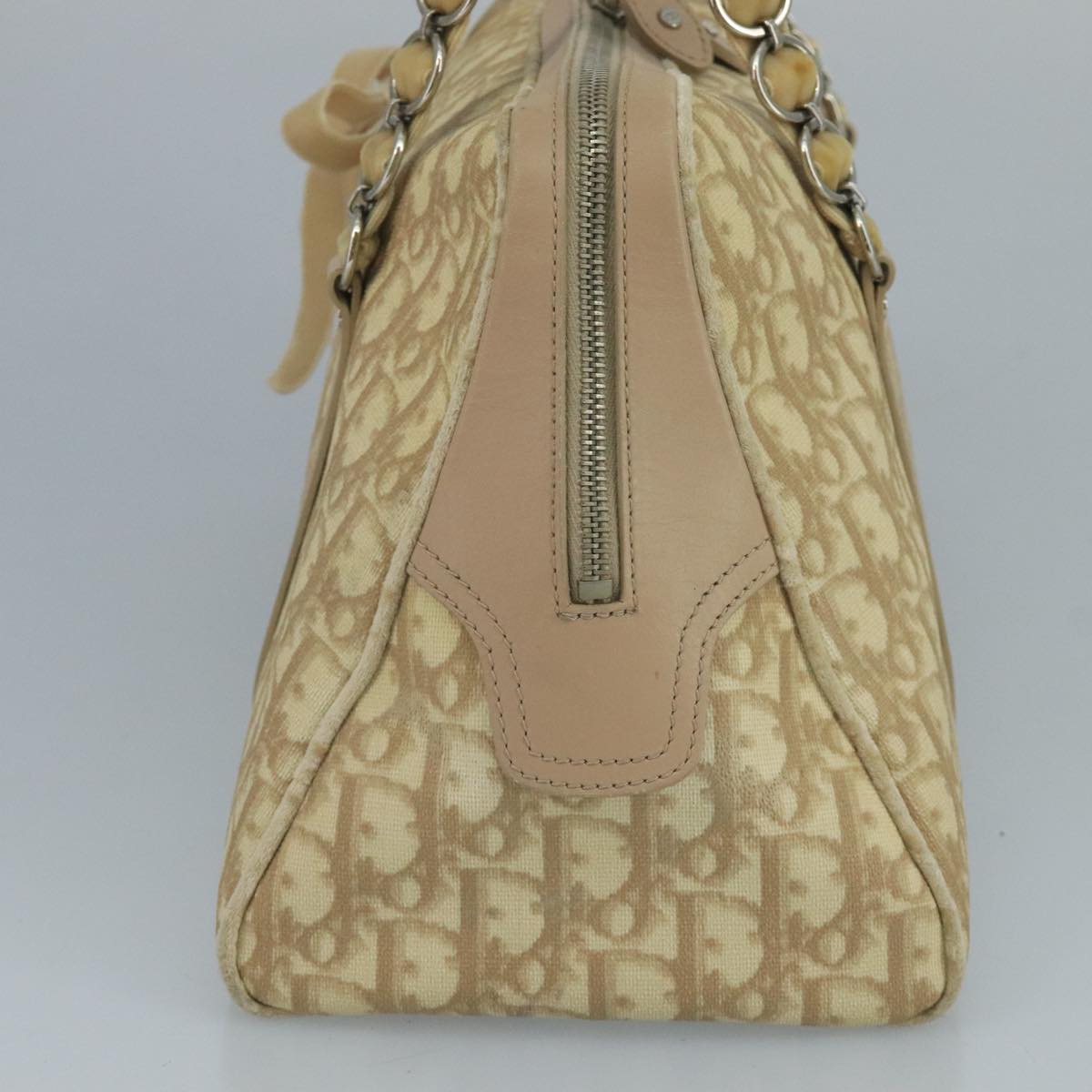 Christian Dior Trotter Canvas Trotter Rromantic Bag PVC Beige Silver Auth 110812