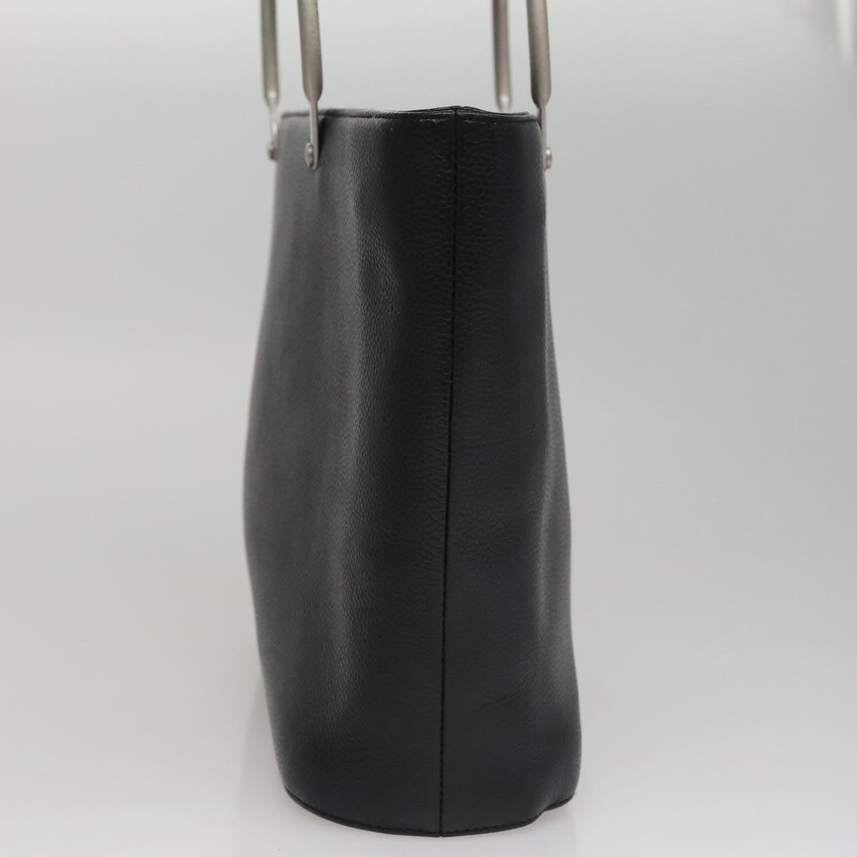 CHANEL Hand Bag Caviar Skin Black Silver CC Auth 110813