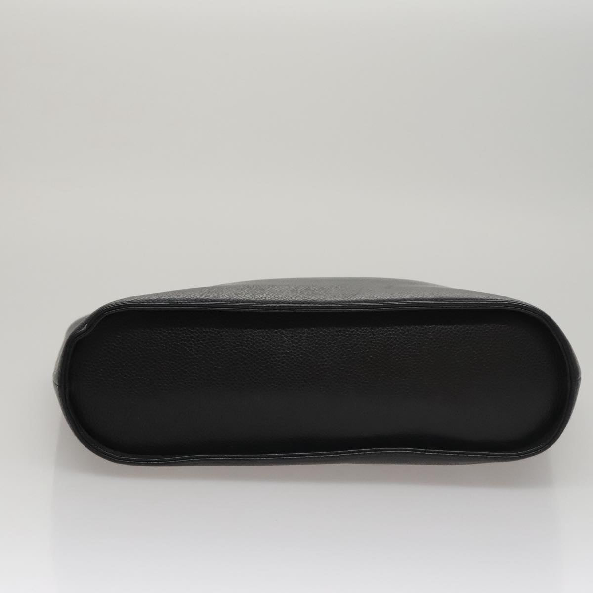 CHANEL Hand Bag Caviar Skin Black Silver CC Auth 110813