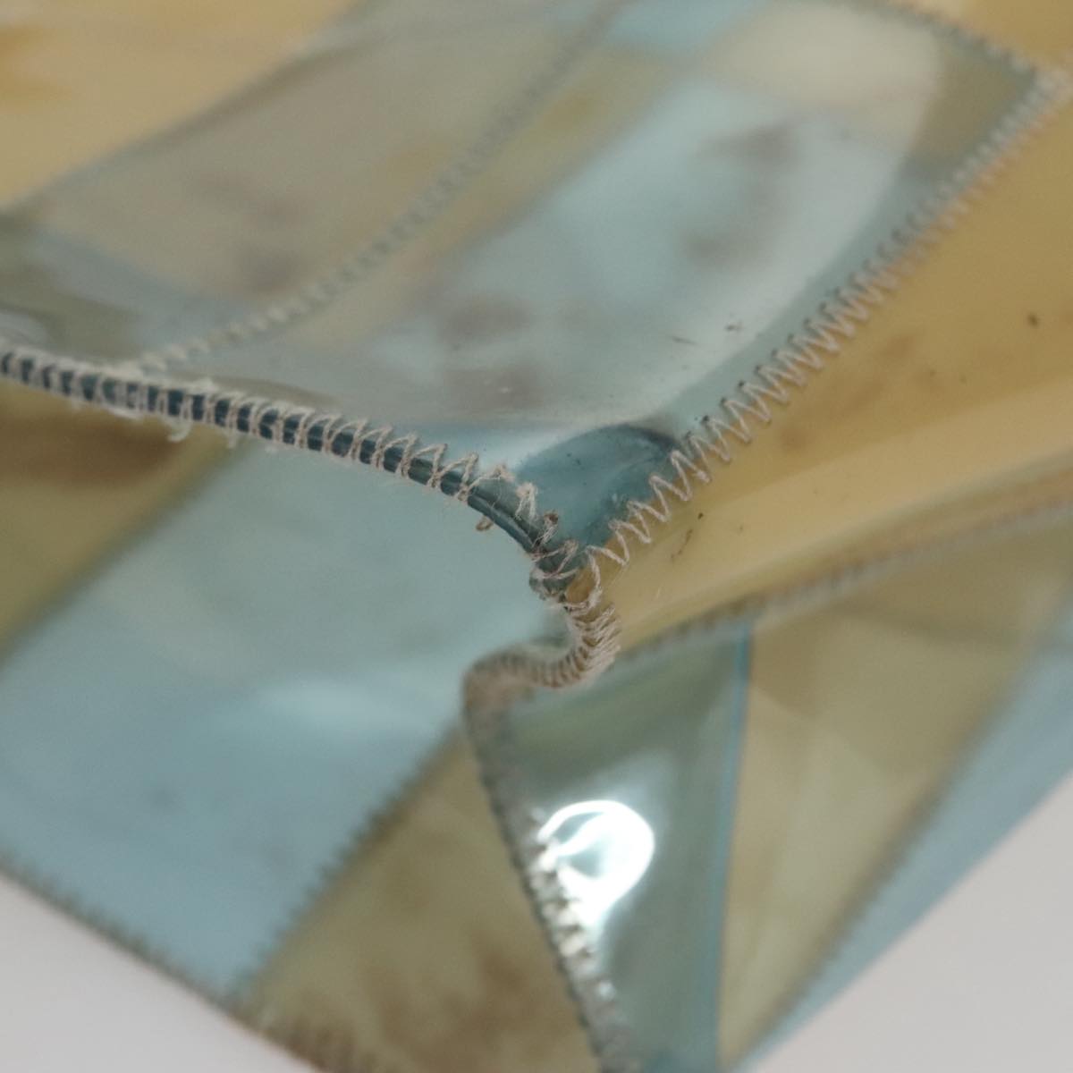 CHANEL Choco Bar Shoulder Bag Vinyl Beige Blue CC Auth 110818