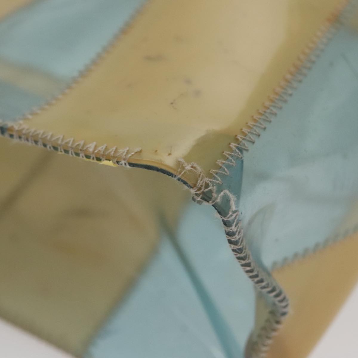 CHANEL Choco Bar Shoulder Bag Vinyl Beige Blue CC Auth 110818