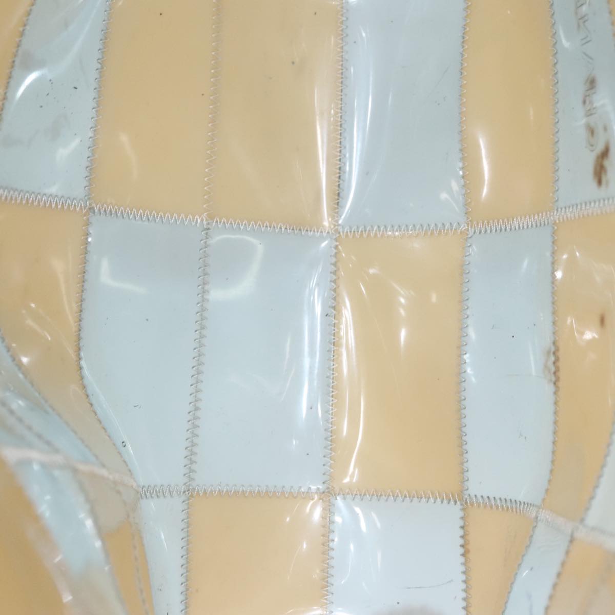 CHANEL Choco Bar Shoulder Bag Vinyl Beige Blue CC Auth 110818