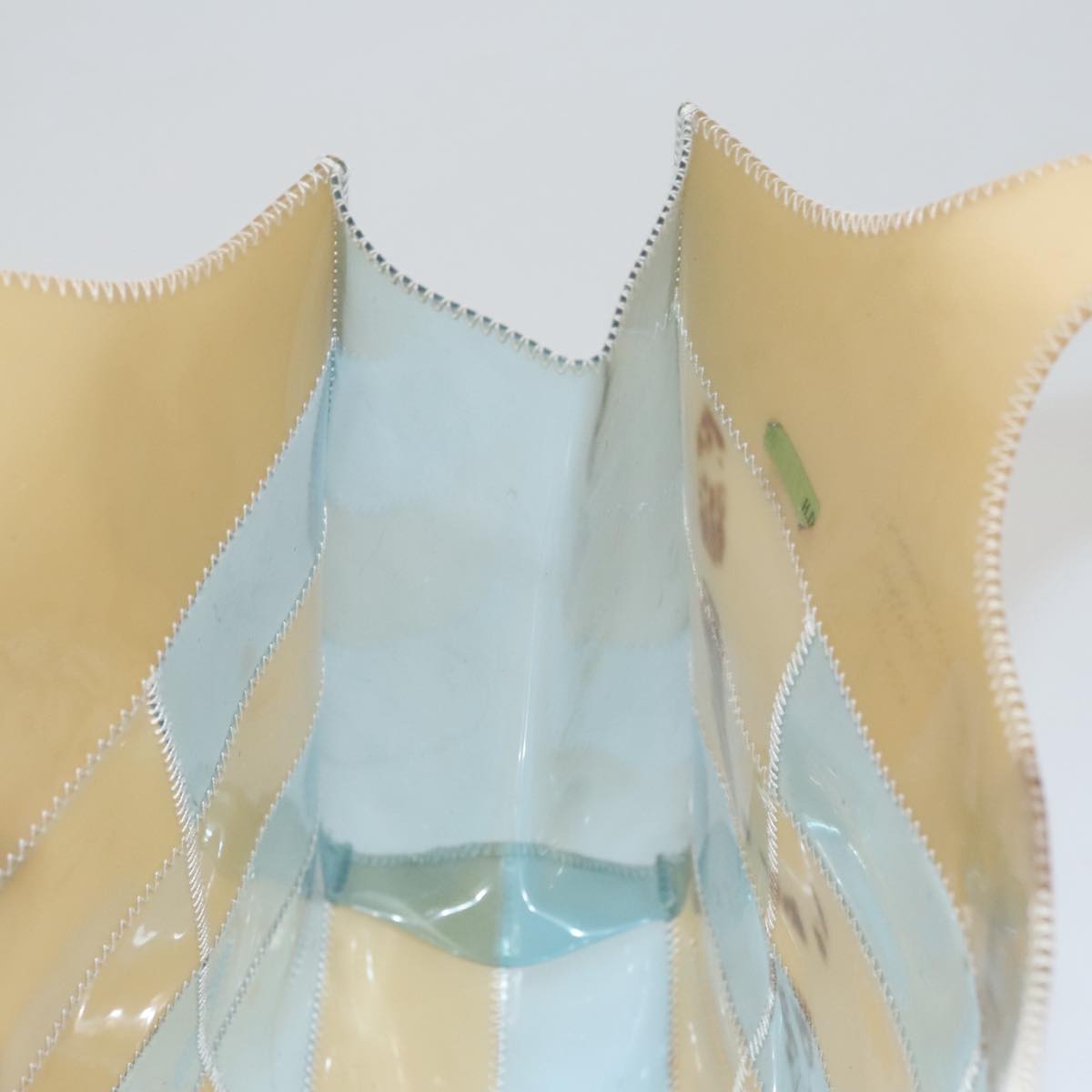 CHANEL Choco Bar Shoulder Bag Vinyl Beige Blue CC Auth 110818