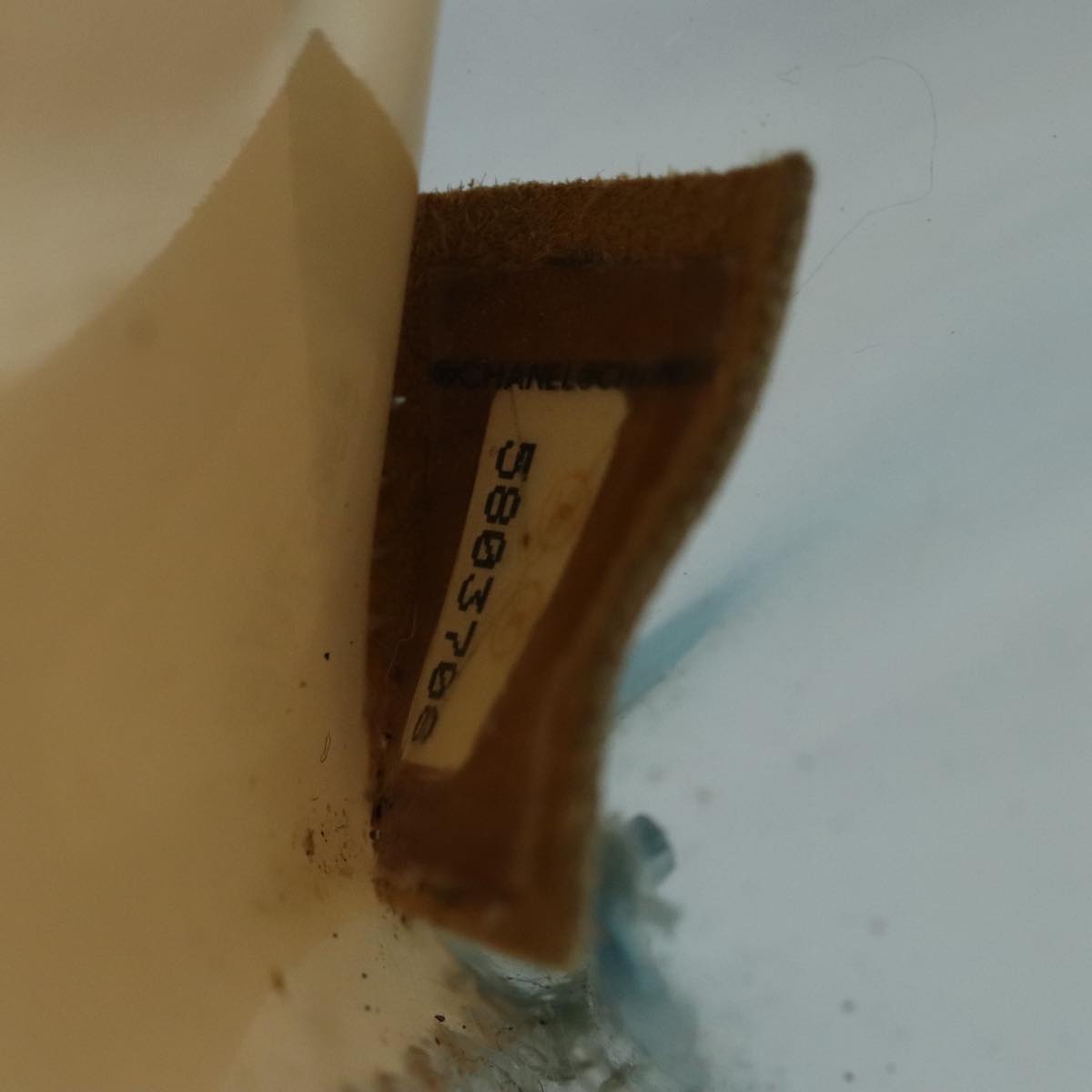 CHANEL Choco Bar Shoulder Bag Vinyl Beige Blue CC Auth 110818