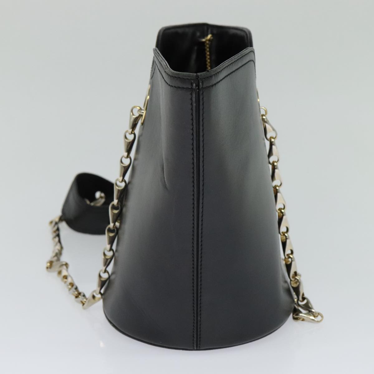 CELINE Chain Shoulder Bag Leather Black Gold Auth 110823