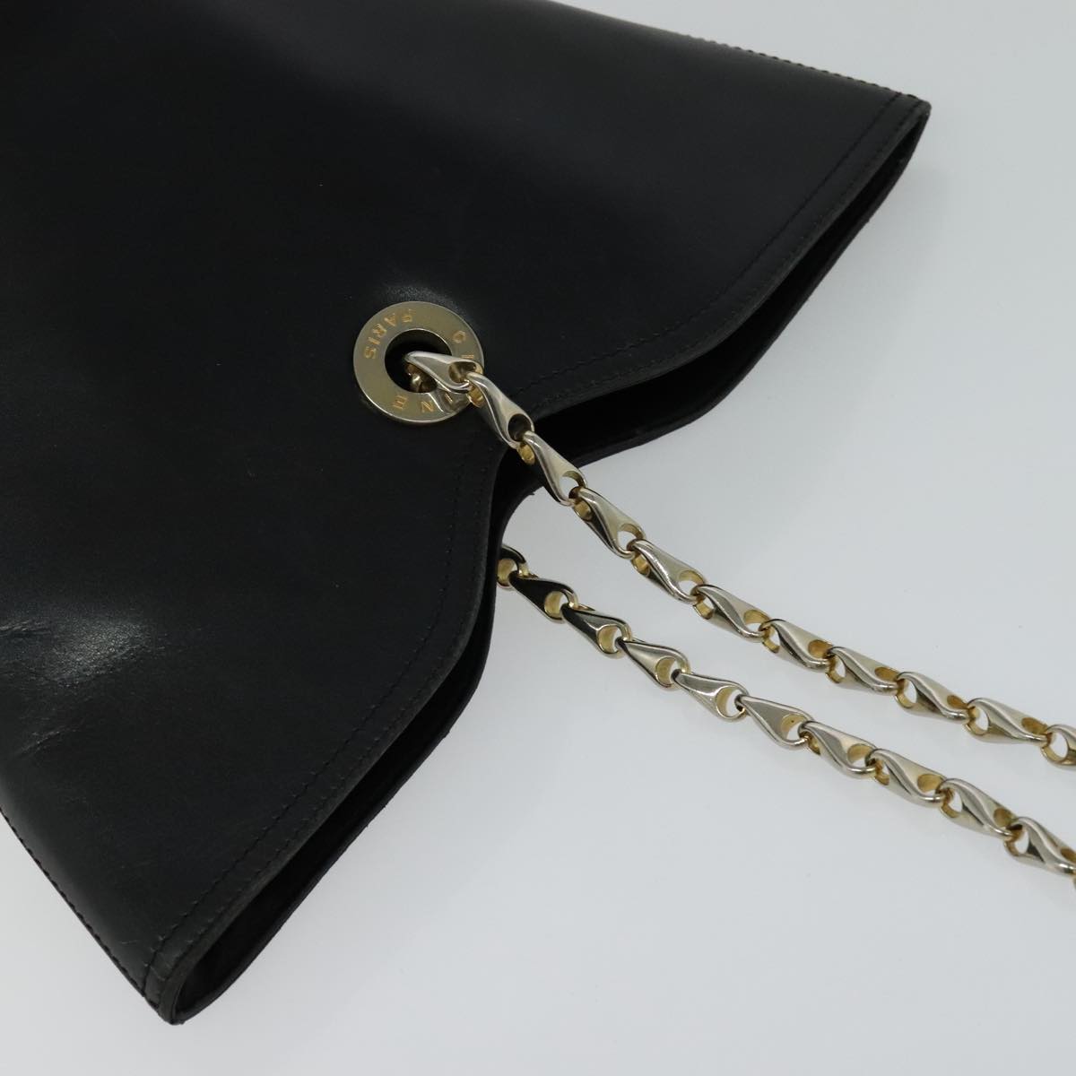 CELINE Chain Shoulder Bag Leather Black Gold Auth 110823