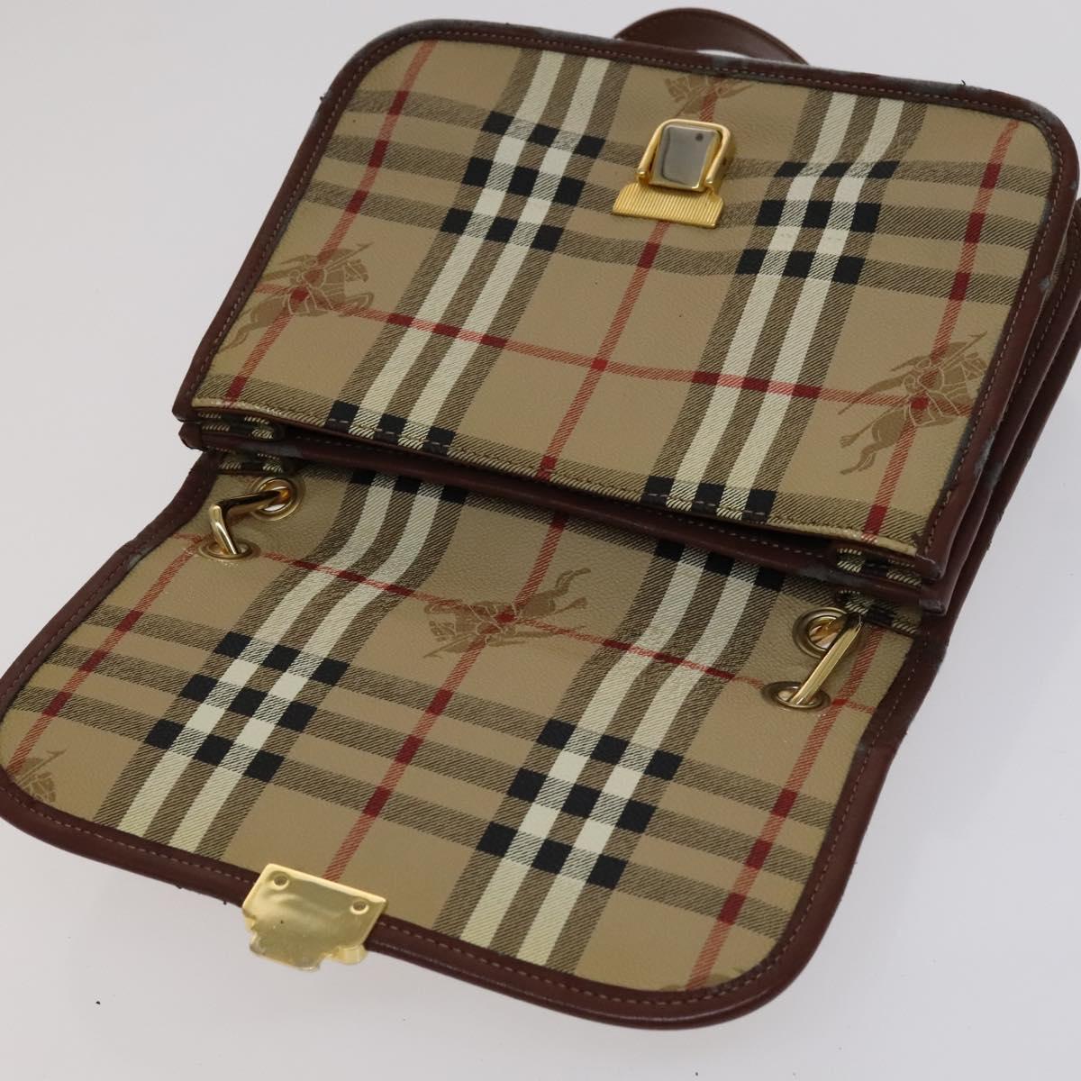 Burberrys Nova Check Shoulder Bag PVC Beige Brown gold Auth 110829