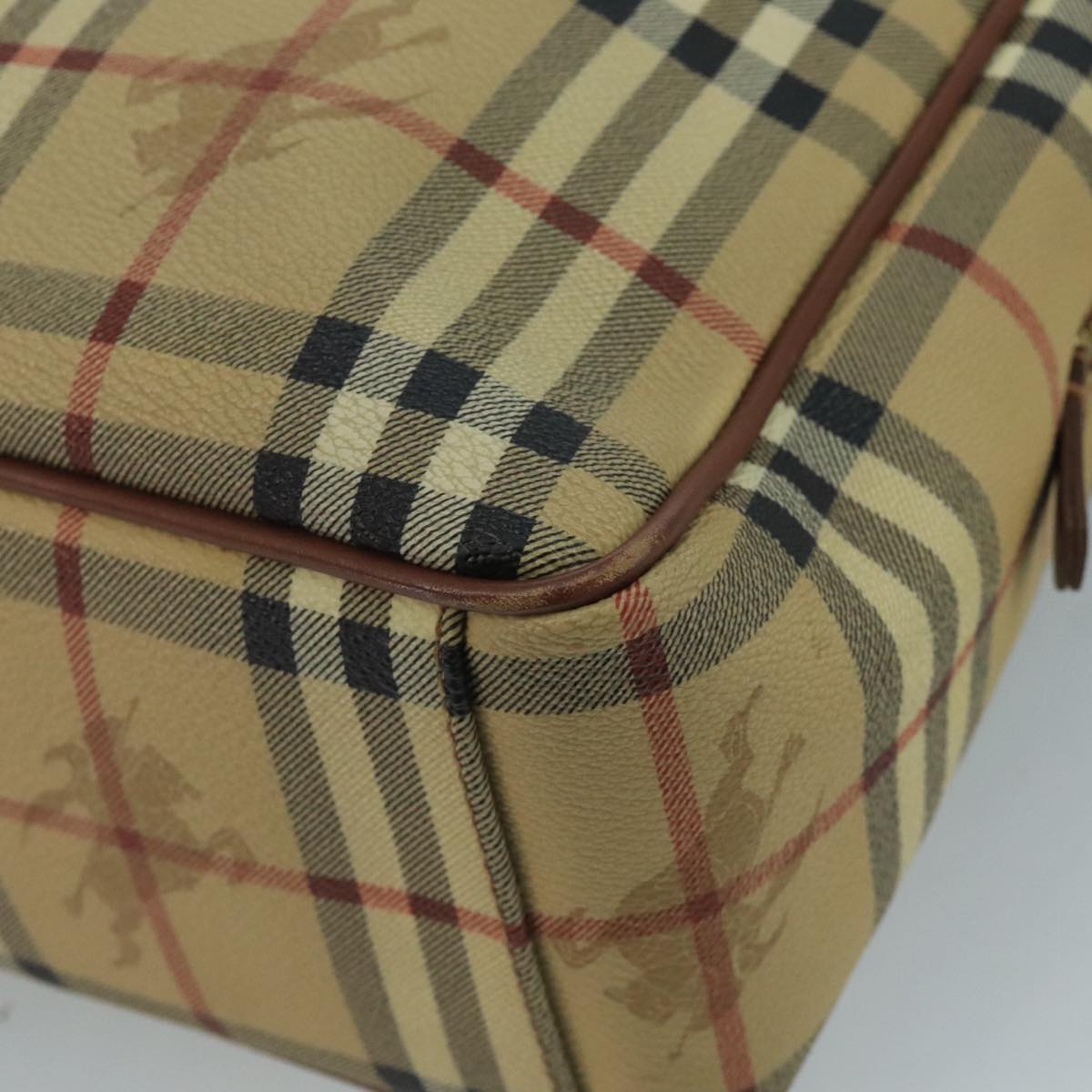 BURBERRY Nova Check Shoulder Bag PVC Beige Brown gold Auth 110832