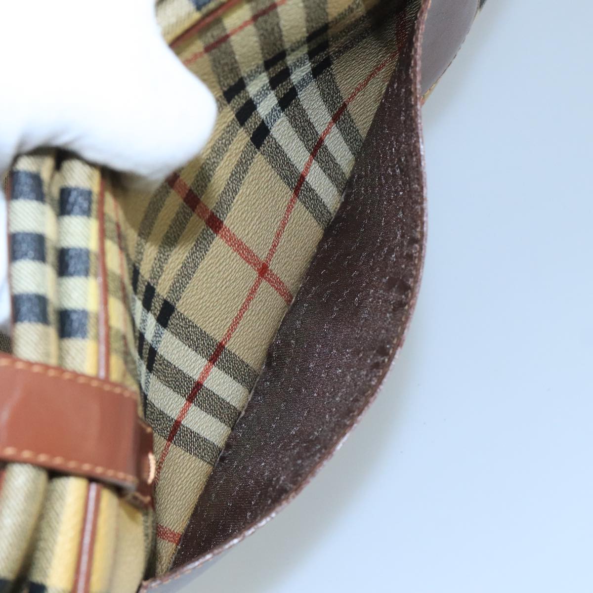 BURBERRY Nova Check Shoulder Bag PVC Beige Brown gold Auth 110832