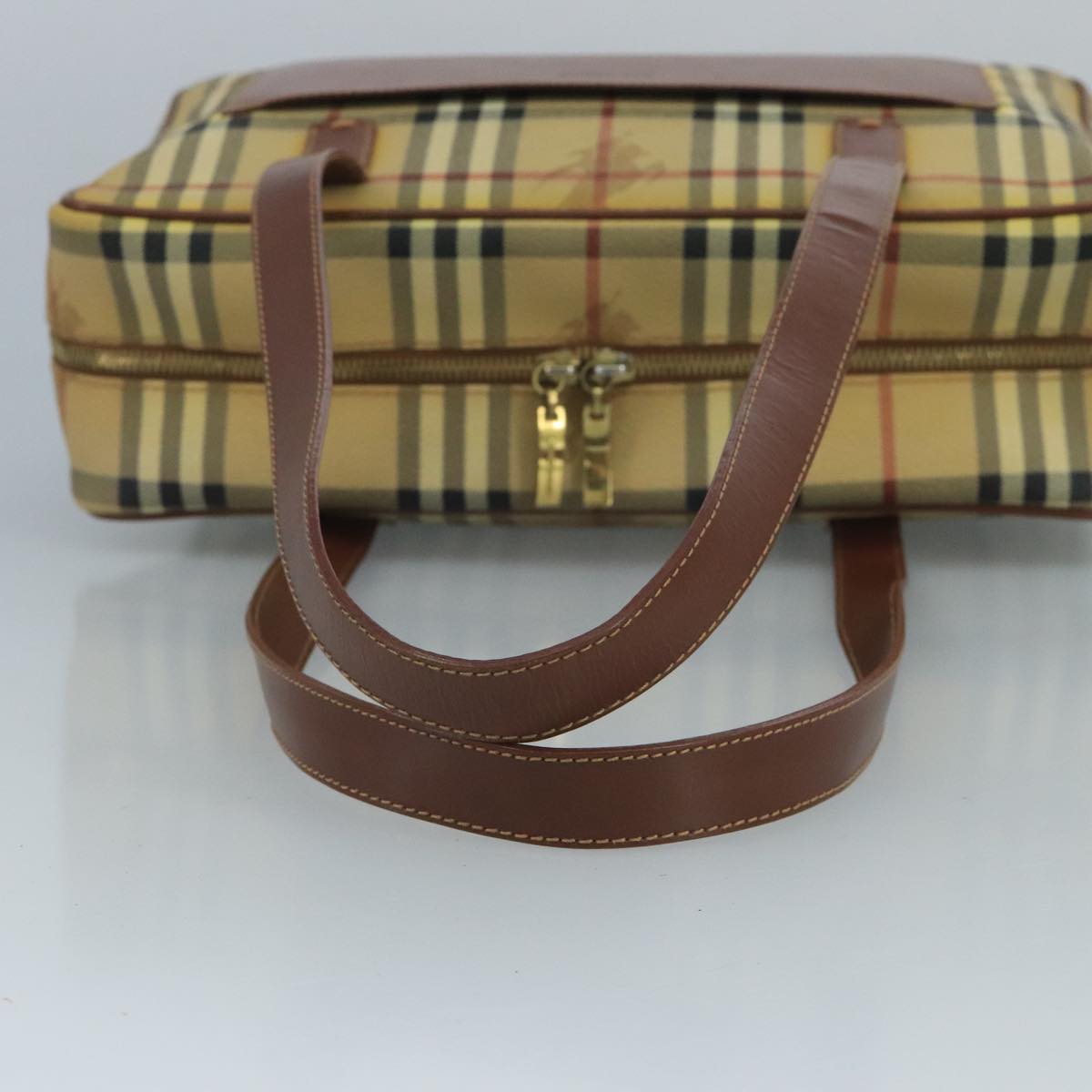 BURBERRY Nova Check Shoulder Bag PVC Beige Brown gold Auth 110832