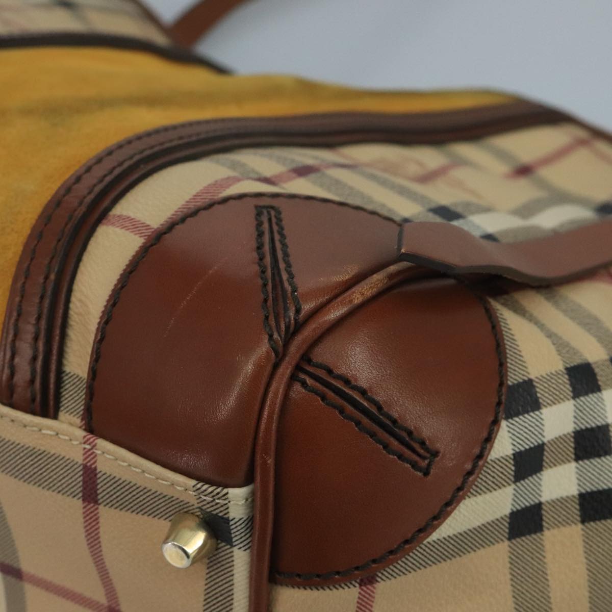 BURBERRY Nova Check Shoulder Bag PVC Suede Beige Brown gold Auth 110833