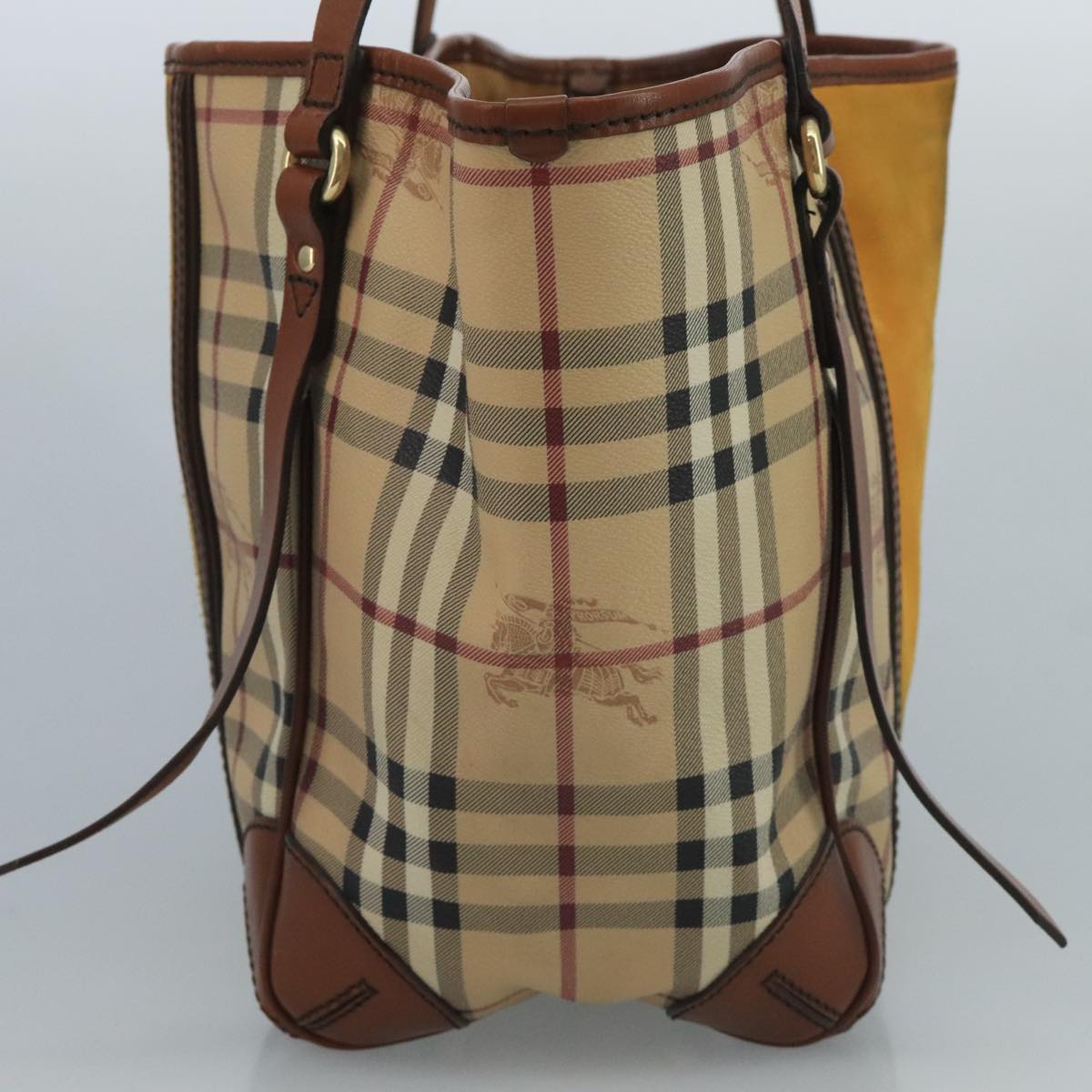 BURBERRY Nova Check Shoulder Bag PVC Suede Beige Brown gold Auth 110833
