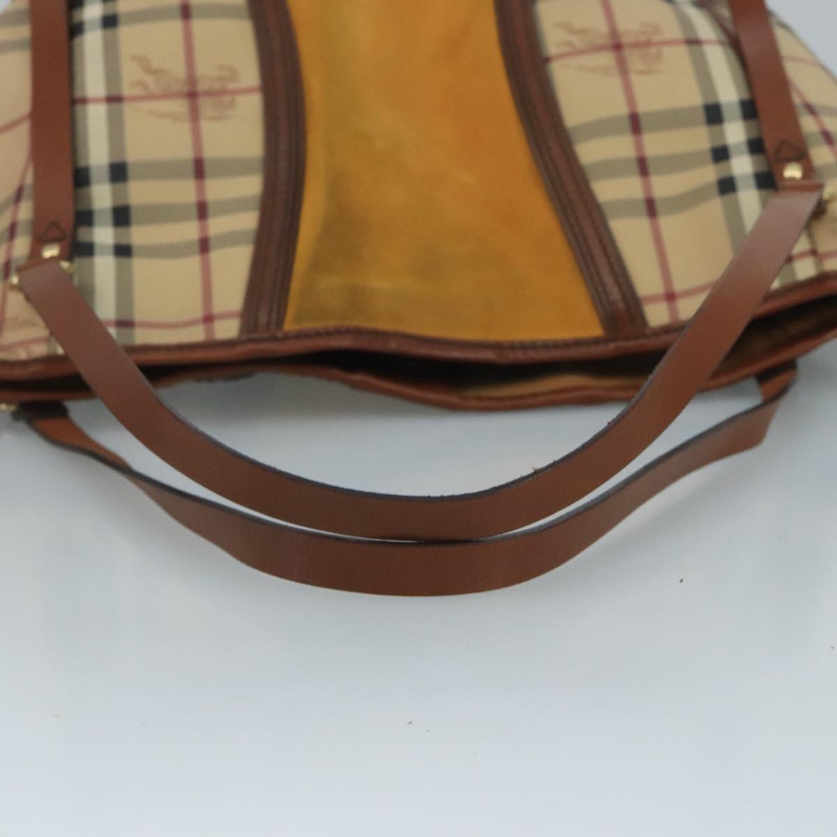 BURBERRY Nova Check Shoulder Bag PVC Suede Beige Brown gold Auth 110833