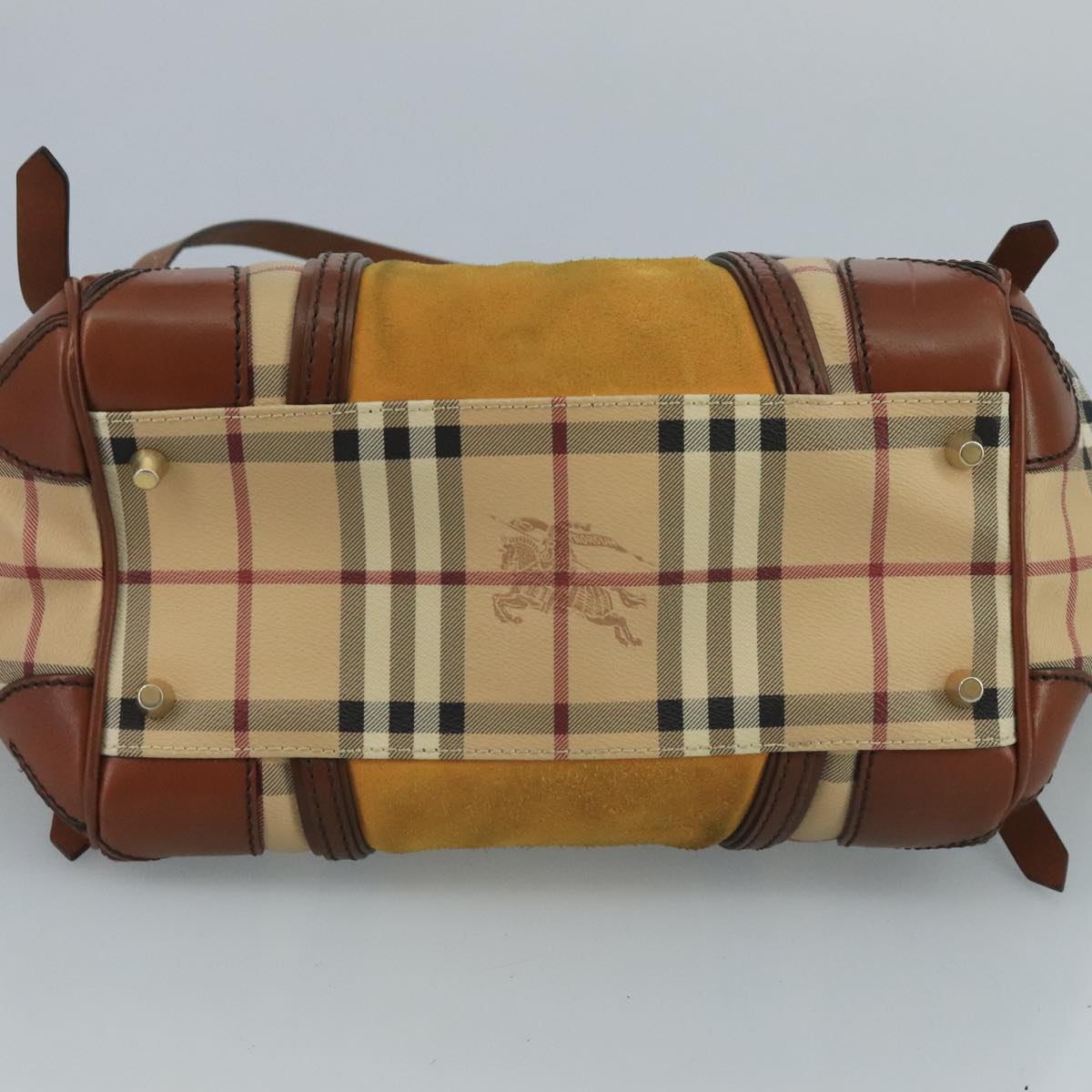 BURBERRY Nova Check Shoulder Bag PVC Suede Beige Brown gold Auth 110833