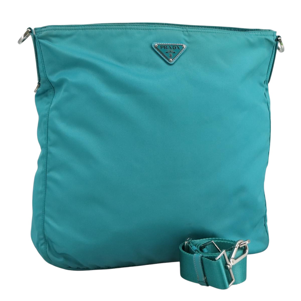 PRADA Shoulder Bag Nylon Turquoise Blue Silver Auth 110840