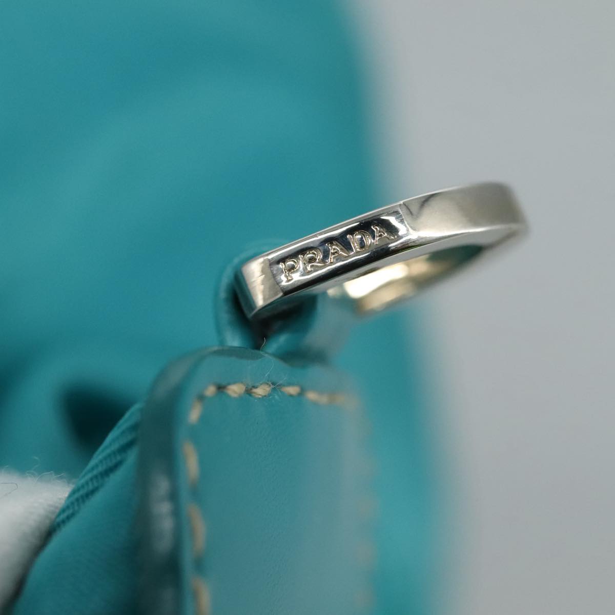 PRADA Shoulder Bag Nylon Turquoise Blue Silver Auth 110840