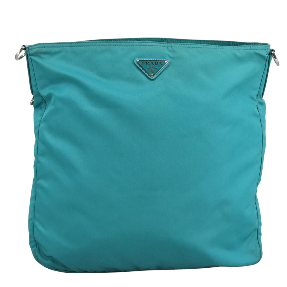 PRADA Shoulder Bag Nylon Turquoise Blue Silver Auth 110840