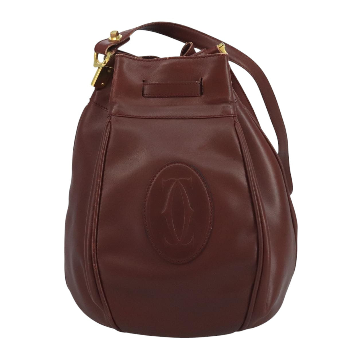 CARTIER Must Line Shoulder Bag Leather Bordeaux Gold Auth 111058