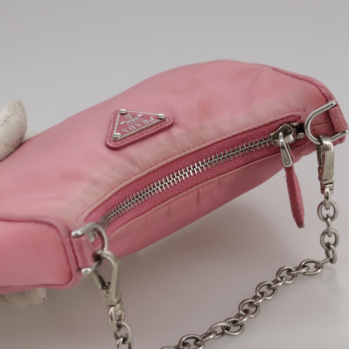 PRADA Shoulder Bag Nylon 2way Pink Silver Auth 111069