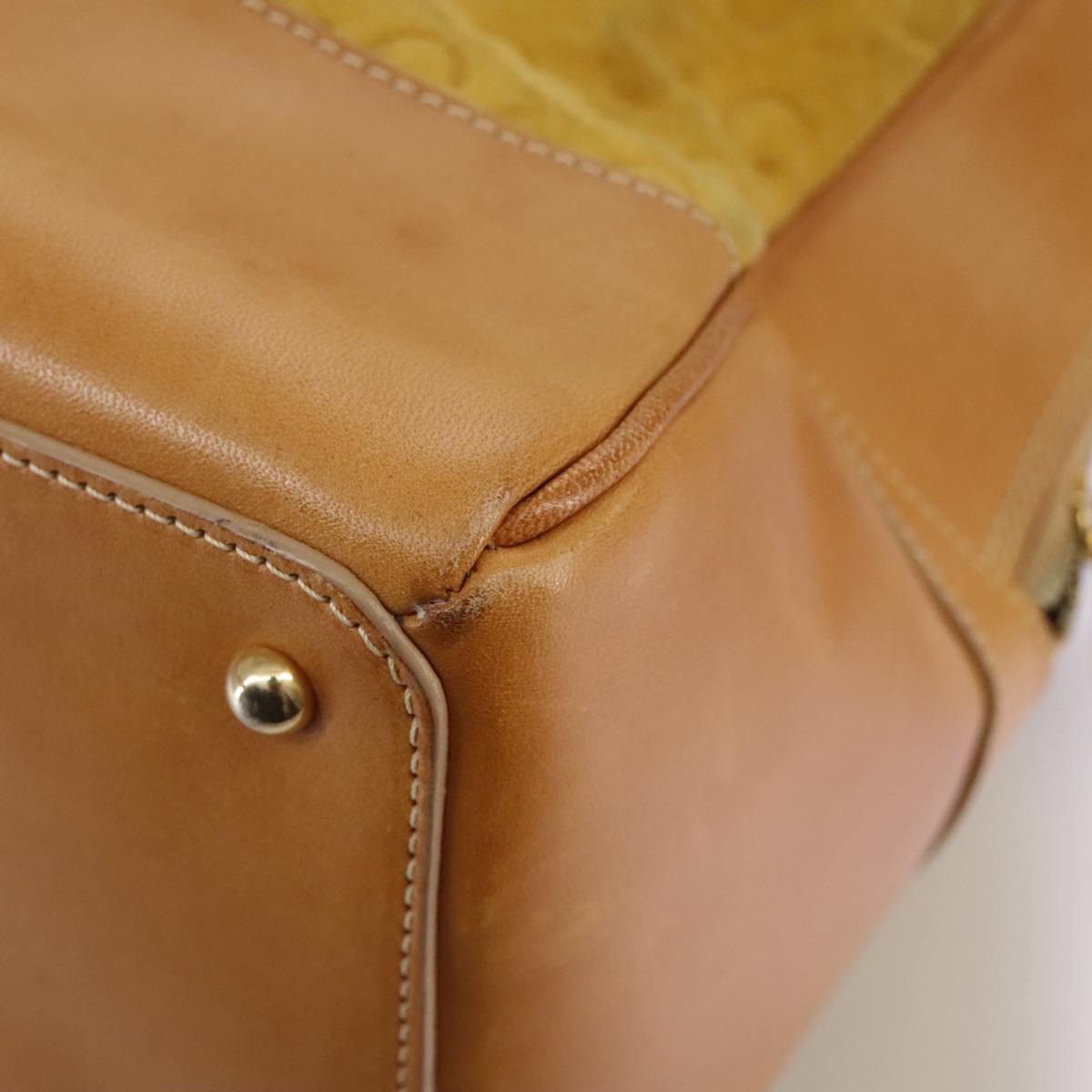 CELINE C Macadam Canvas Hand Bag Suede Leather Yellow Gold Auth 111108