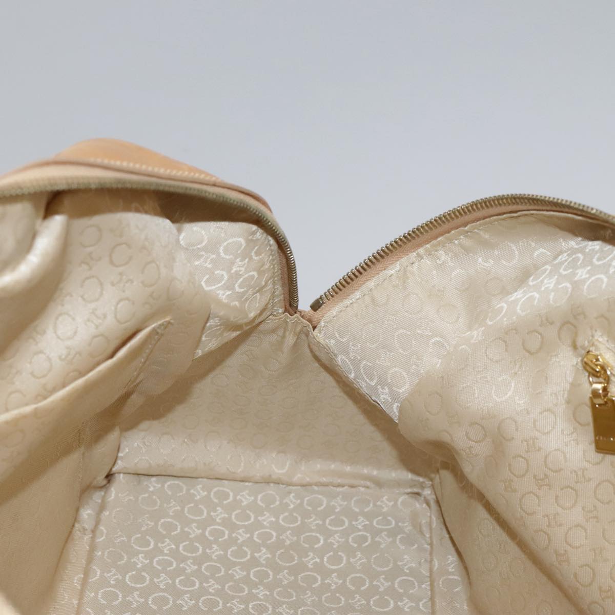 CELINE C Macadam Canvas Hand Bag Suede Leather Yellow Gold Auth 111108