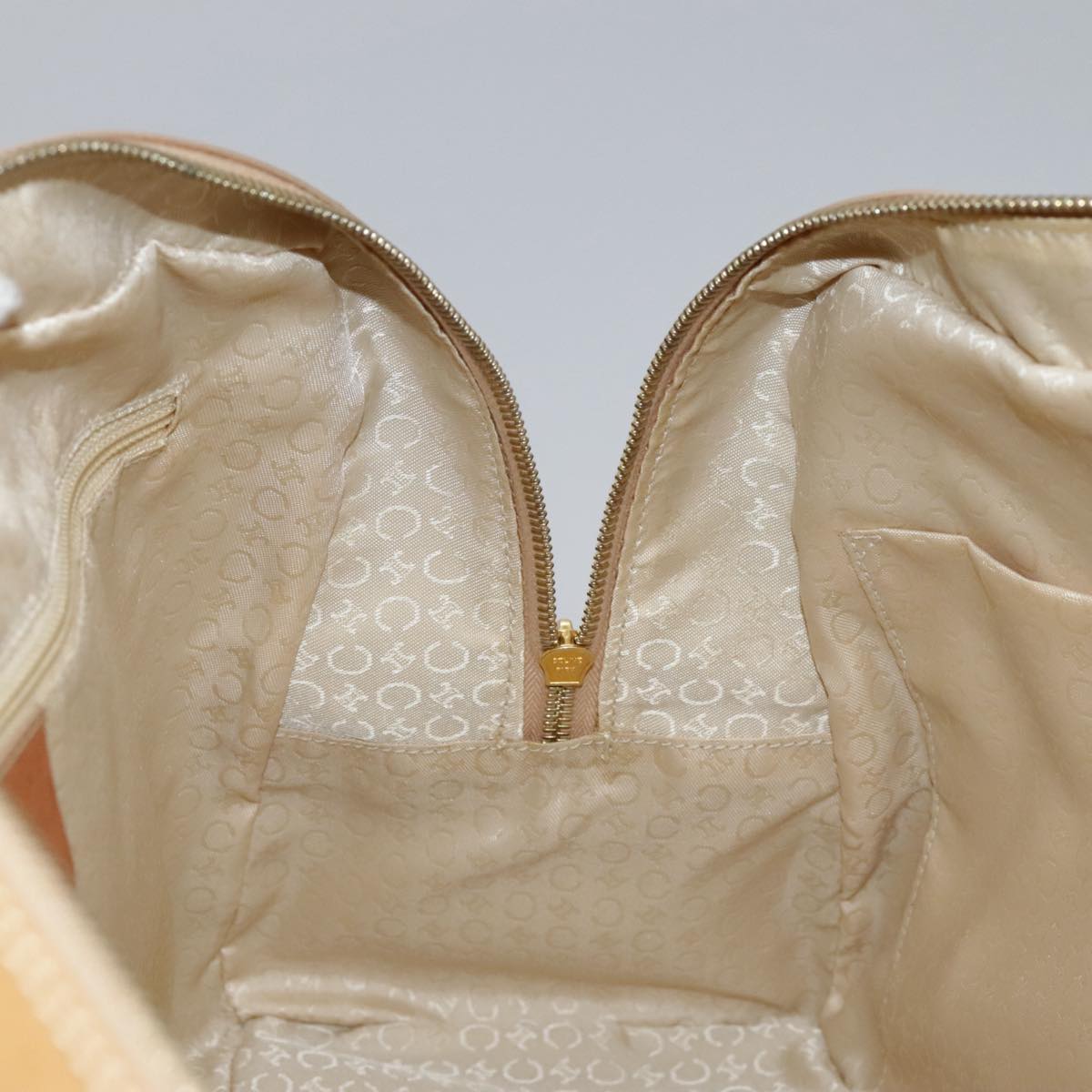 CELINE C Macadam Canvas Hand Bag Suede Leather Yellow Gold Auth 111108