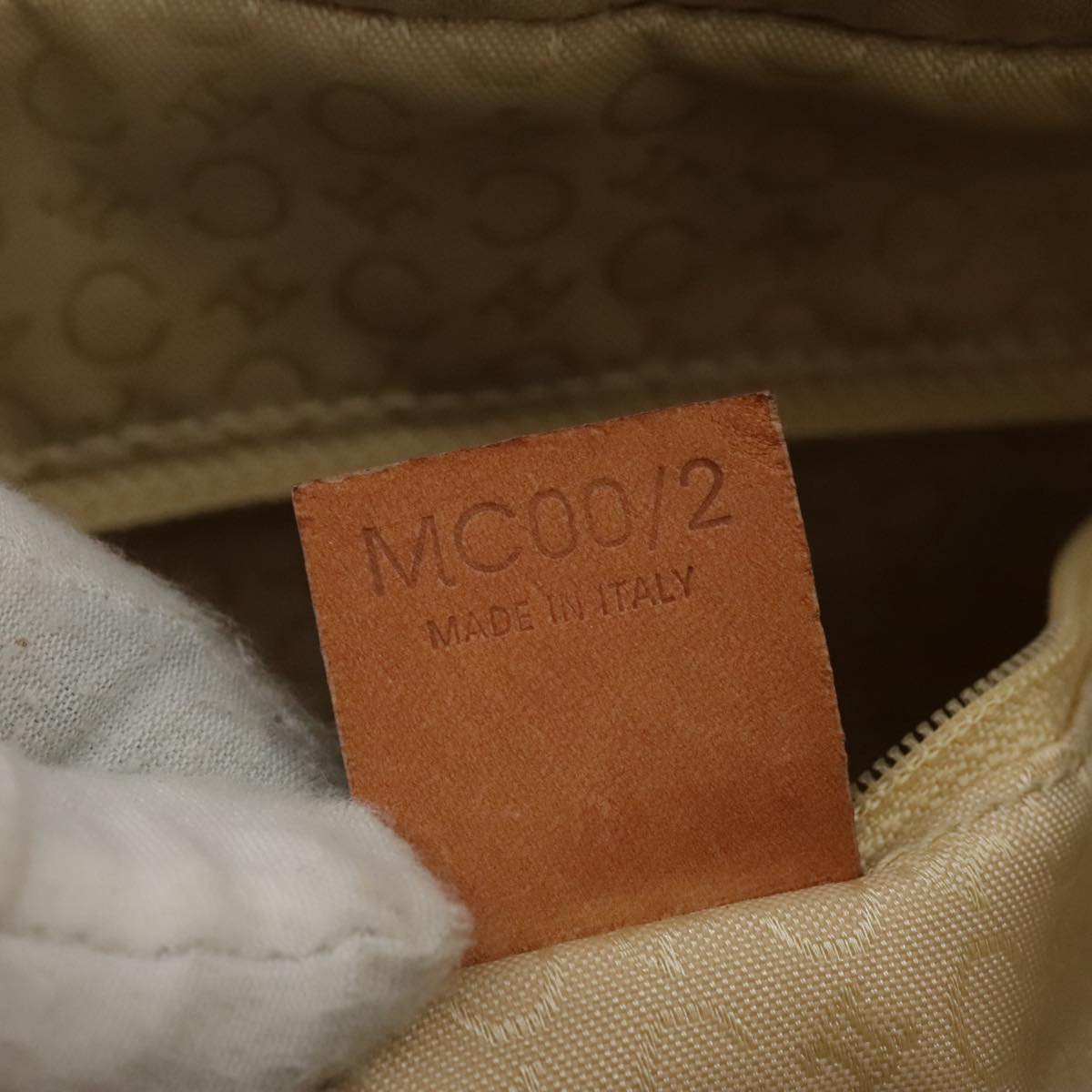 CELINE C Macadam Canvas Hand Bag Suede Leather Yellow Gold Auth 111108