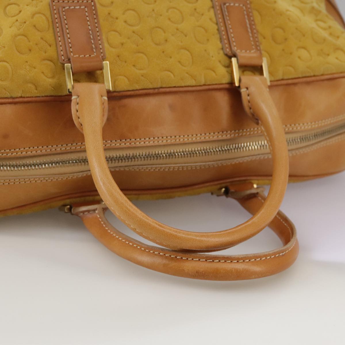 CELINE C Macadam Canvas Hand Bag Suede Leather Yellow Gold Auth 111108