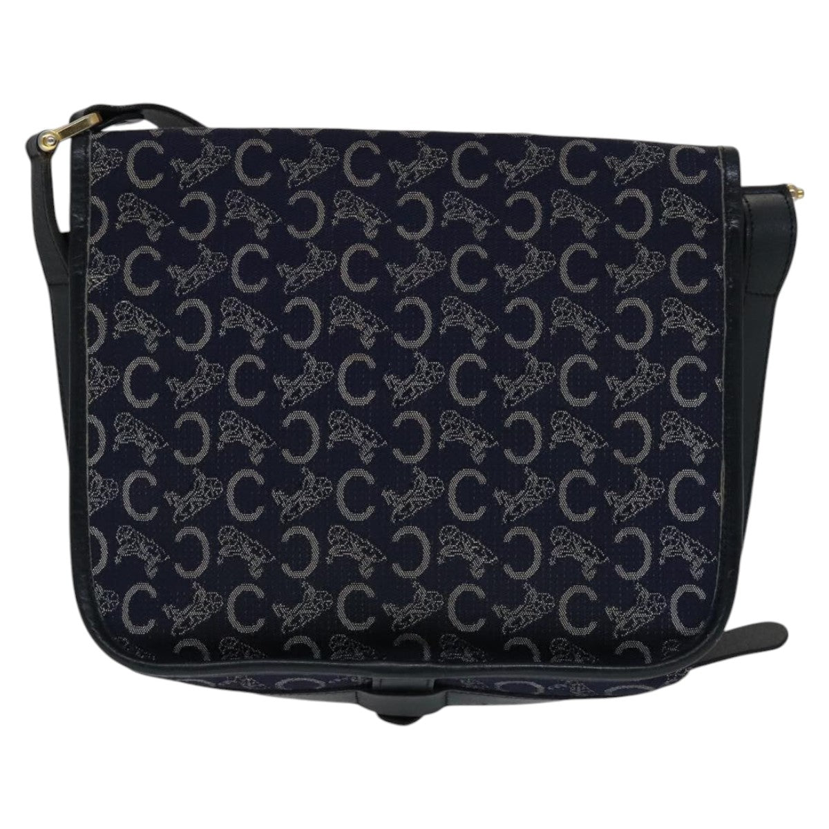 CELINE C Sulky Shoulder Bag Canvas Navy Gold Auth 111109