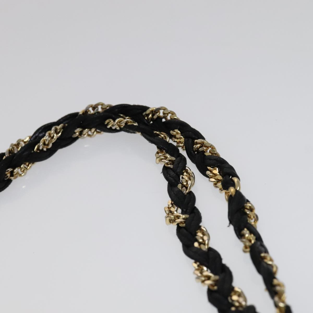 BALLY Quilted Chain Shoulder Bag Leather Black Gold Auth 111116