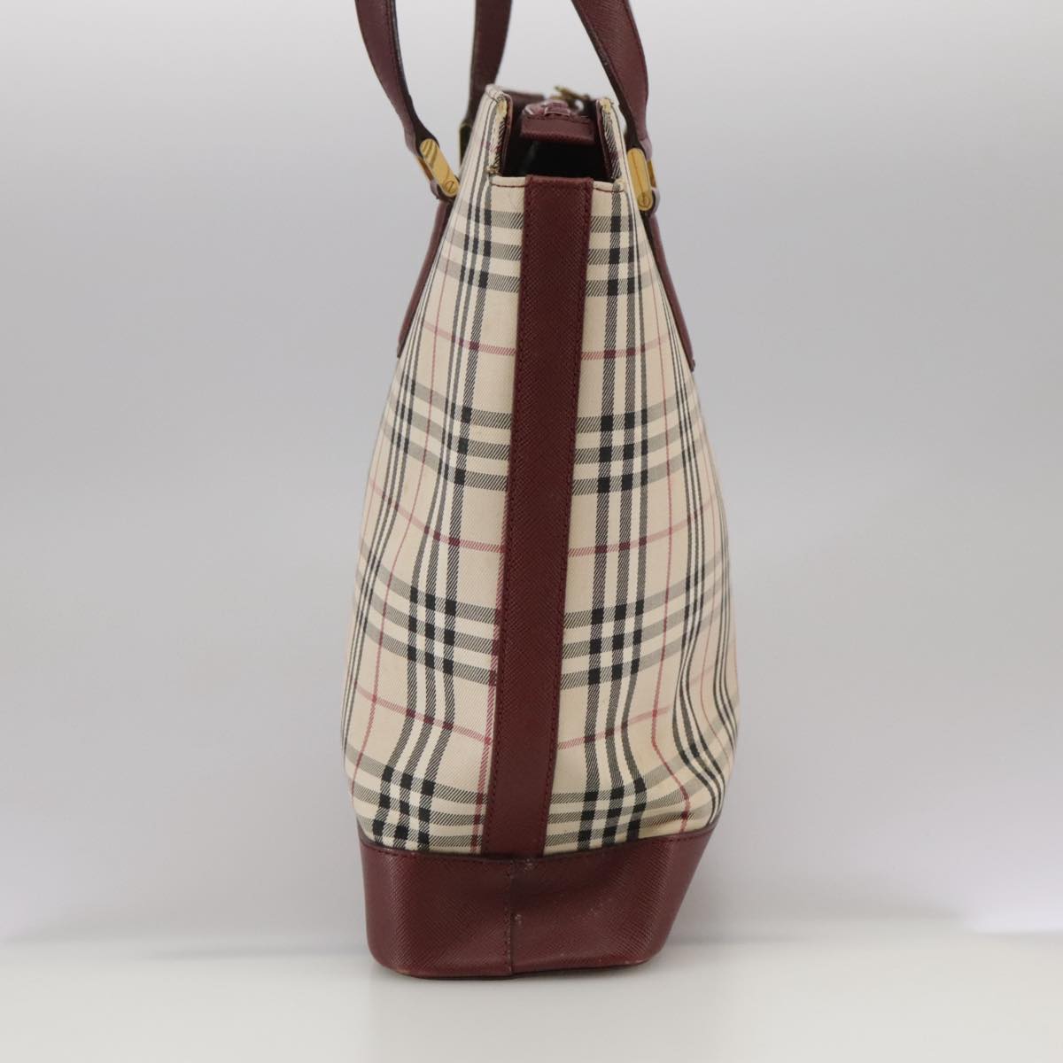 BURBERRY Nova Check Tote Bag Canvas Leather Beige Red gold Auth 111118