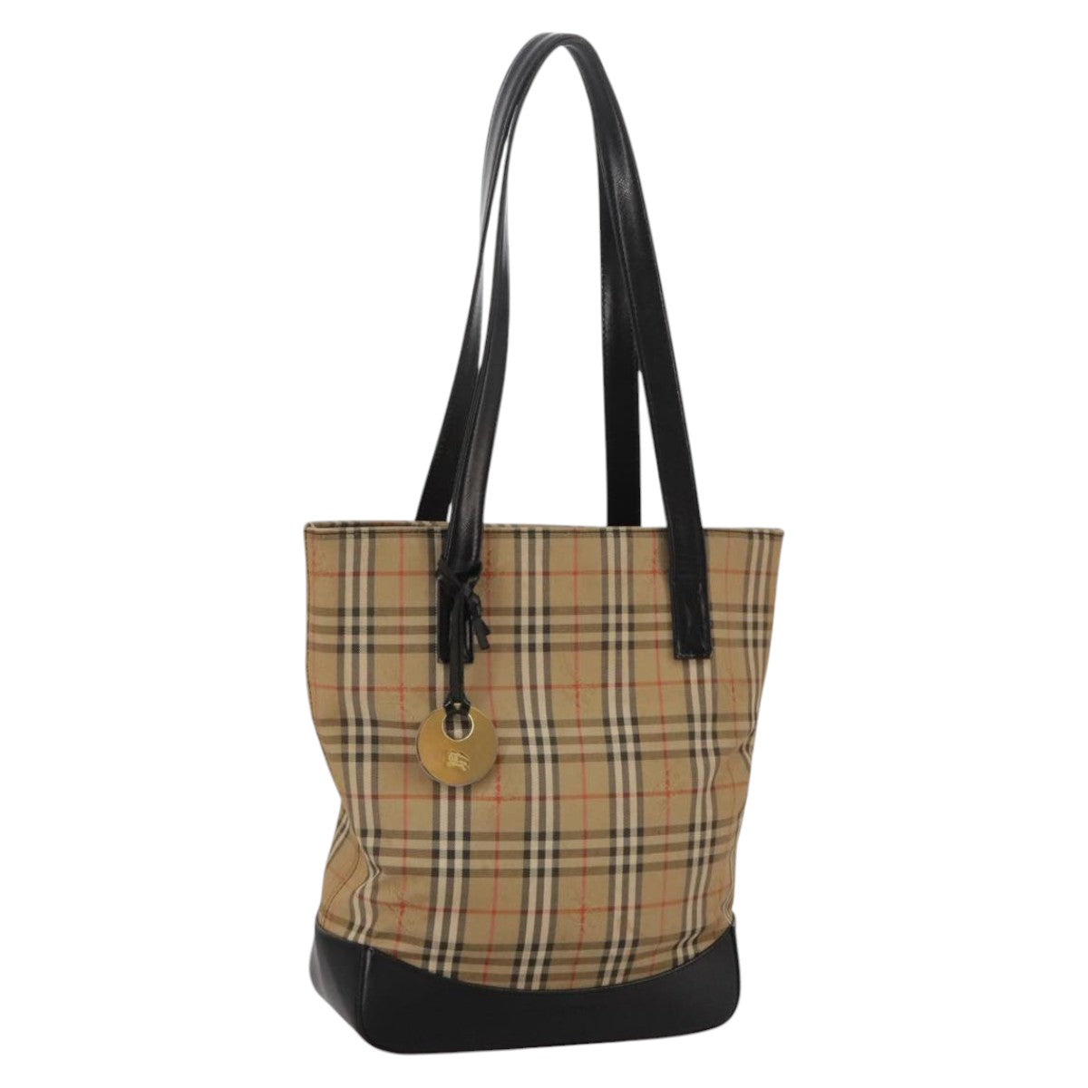 BURBERRY Nova Check Tote Bag Canvas Leather Beige Black gold Auth 111119