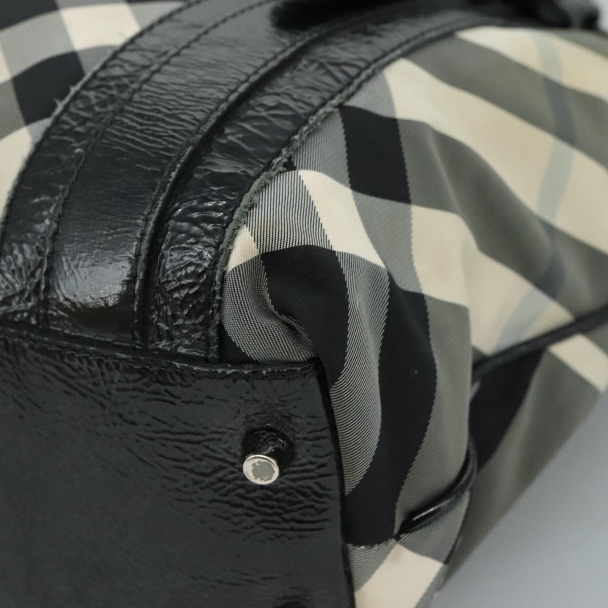 BURBERRY Nova Check Tote Bag PVC Enamel Gray Black Auth 111120
