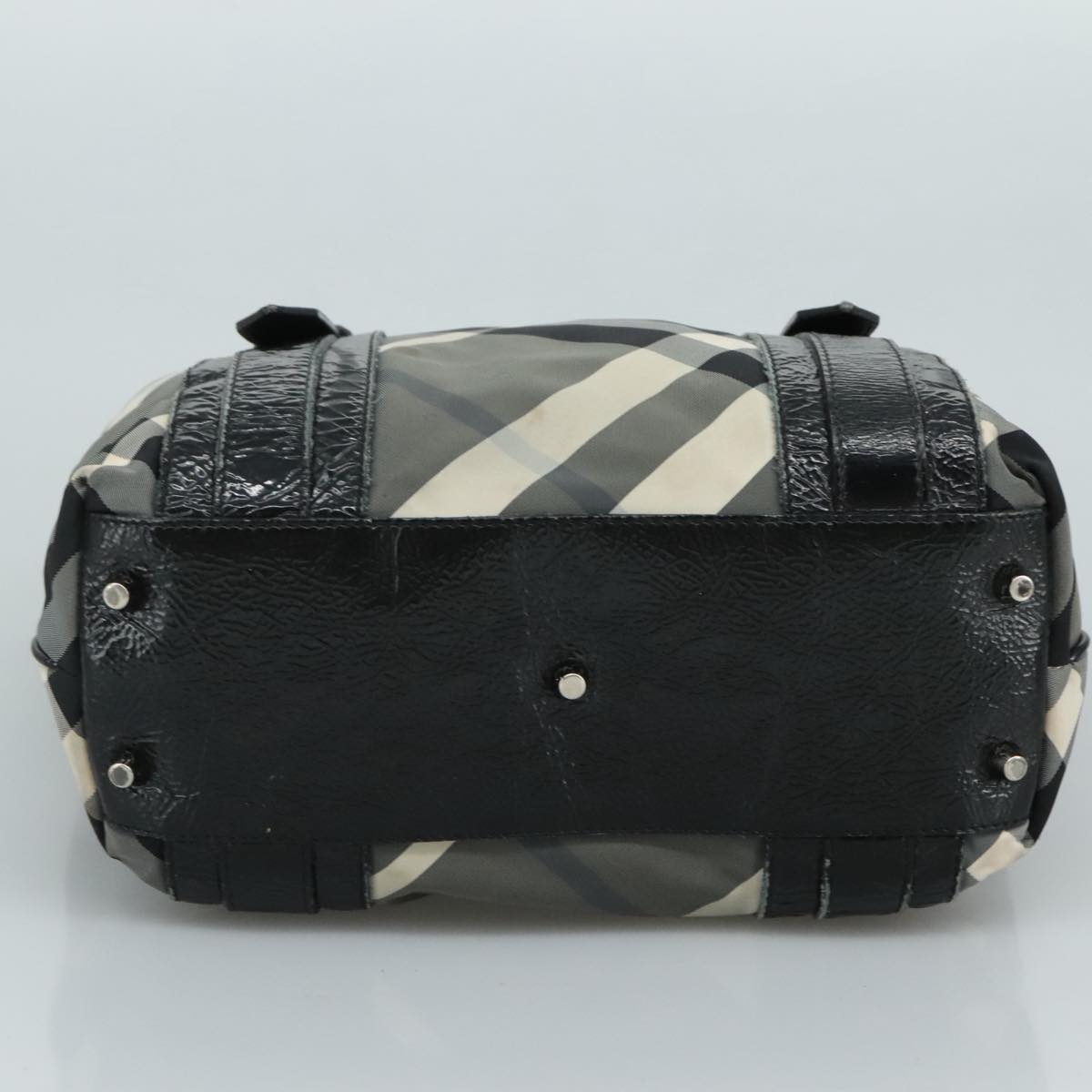 BURBERRY Nova Check Tote Bag PVC Enamel Gray Black Auth 111120