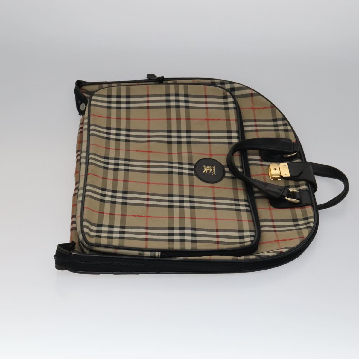 Burberrys Nova Check Garment Cover Canvas Leather Beige Brown gold Auth 111127