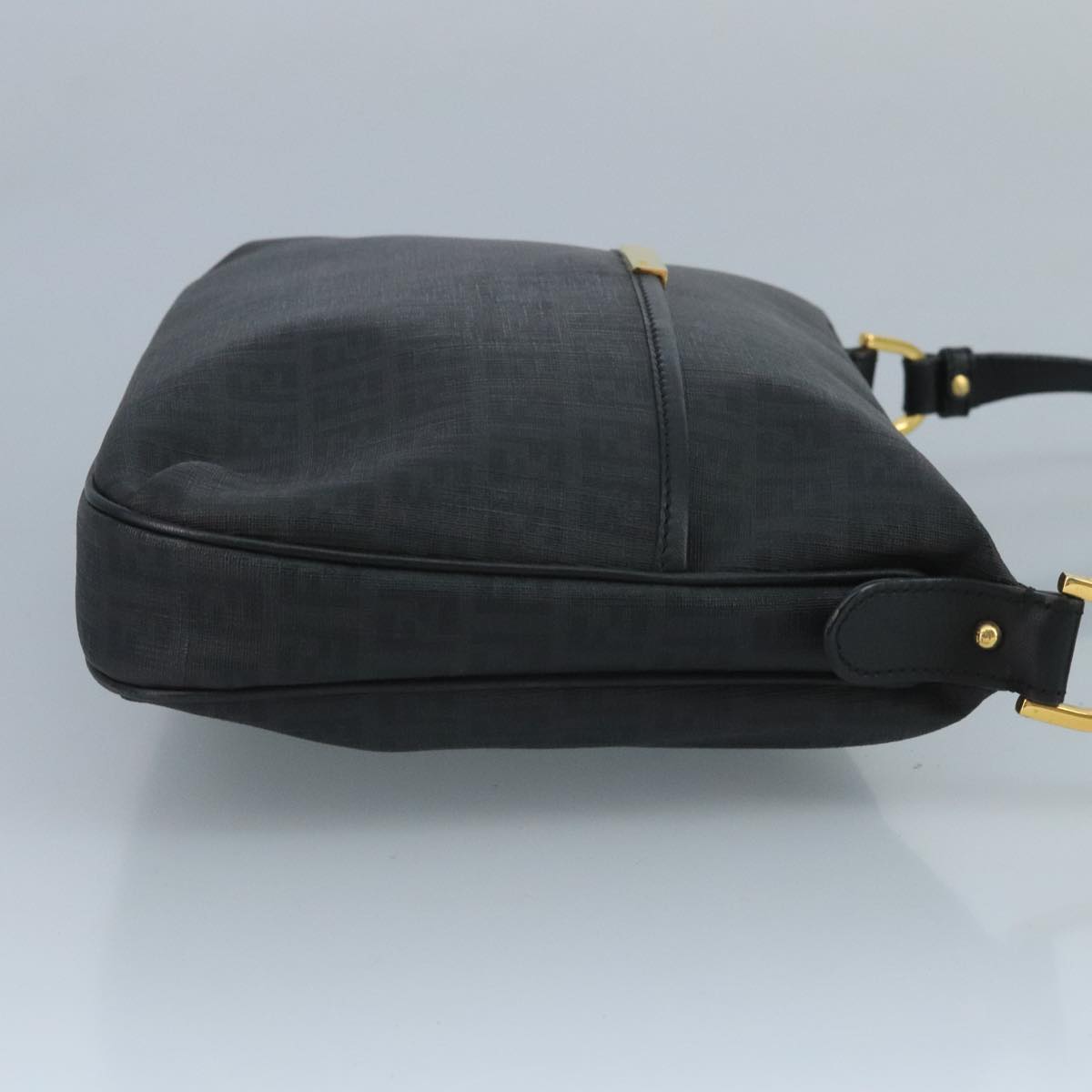 FENDI Zucchino Canvas Shoulder Bag Gold Black Auth 111182