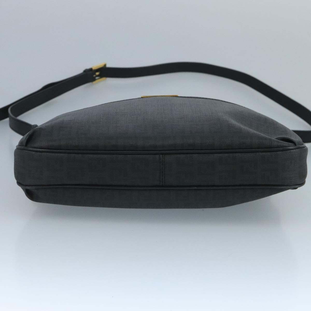 FENDI Zucchino Canvas Shoulder Bag Gold Black Auth 111182