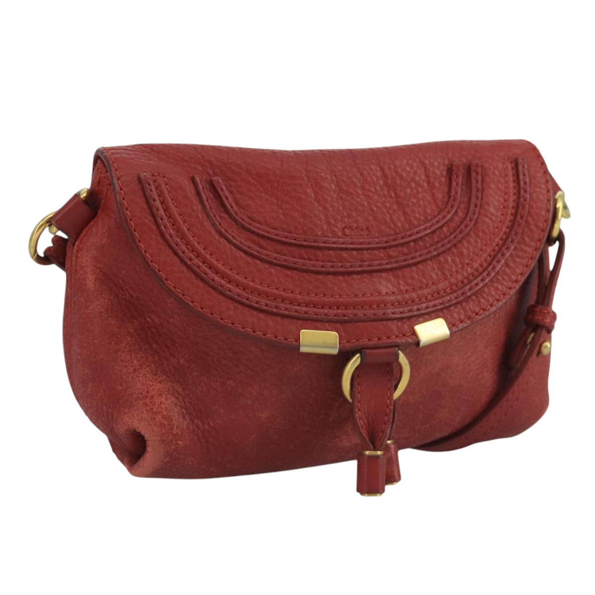 Chloe Mercy Shoulder Bag Leather Red Gold Auth 111189