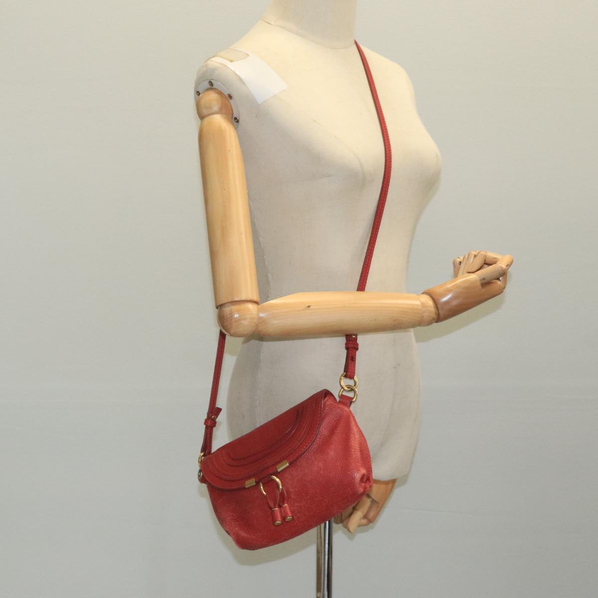 Chloe Mercy Shoulder Bag Leather Red Gold Auth 111189