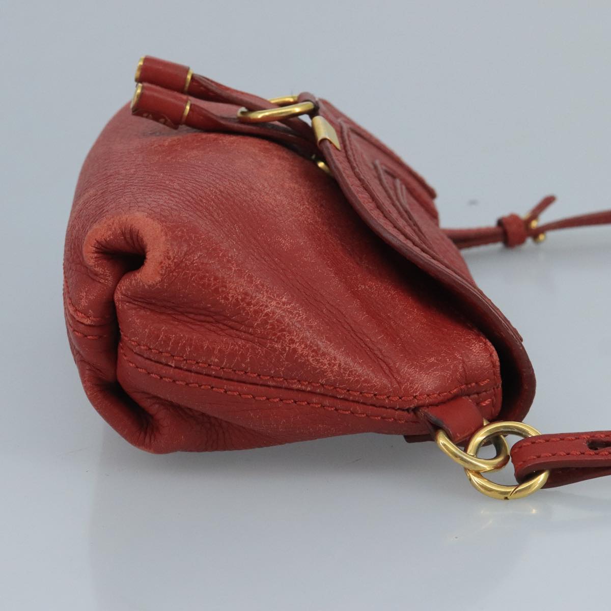 Chloe Mercy Shoulder Bag Leather Red Gold Auth 111189