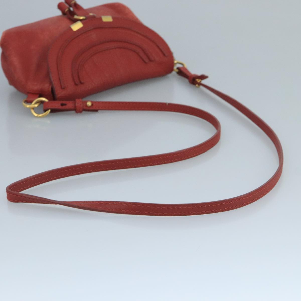 Chloe Mercy Shoulder Bag Leather Red Gold Auth 111189