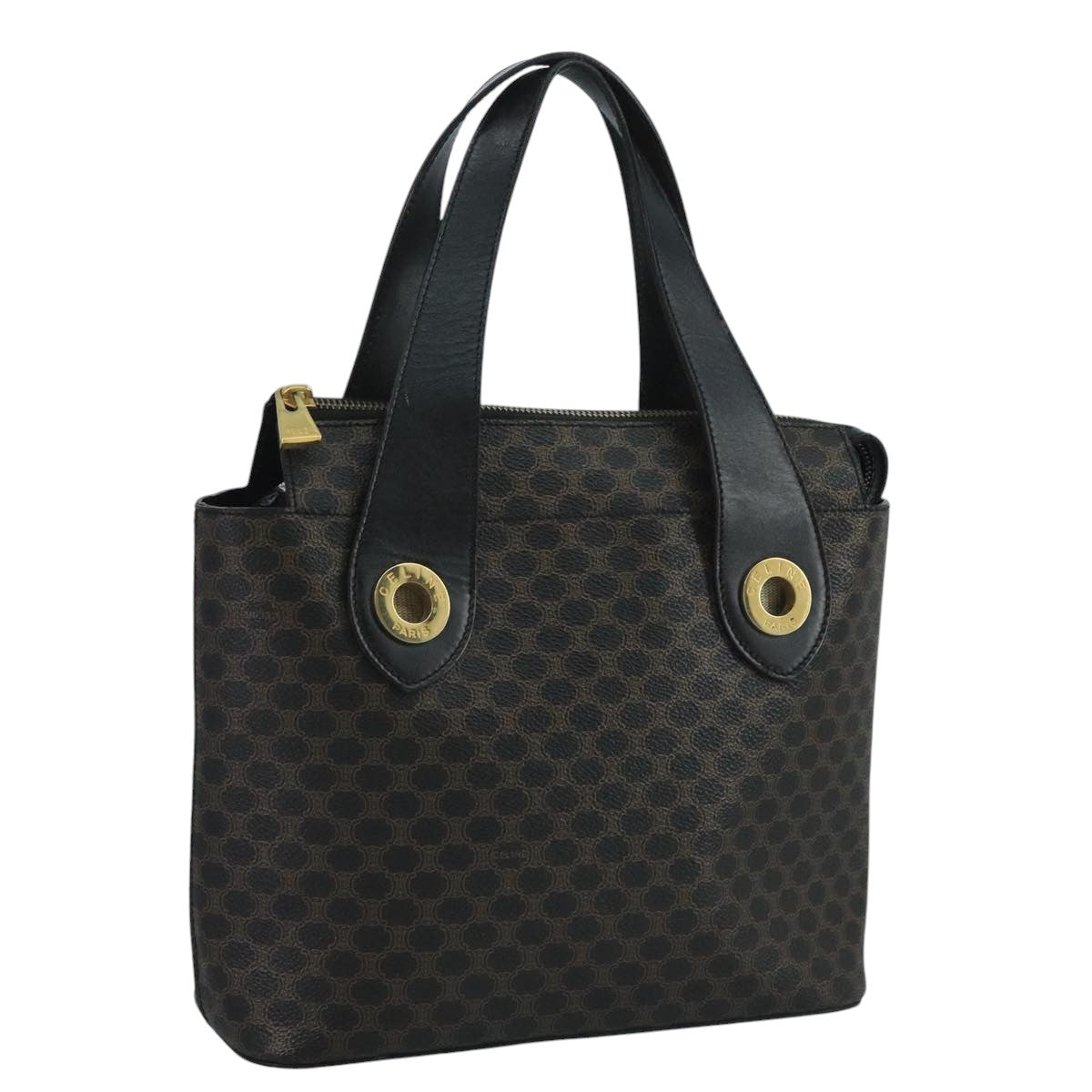 CELINE Macadam Canvas Hand Bag PVC Black Auth 111195