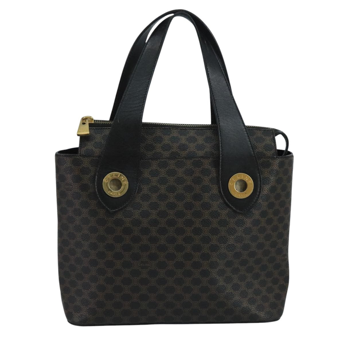 CELINE Macadam Canvas Hand Bag PVC Black Auth 111195