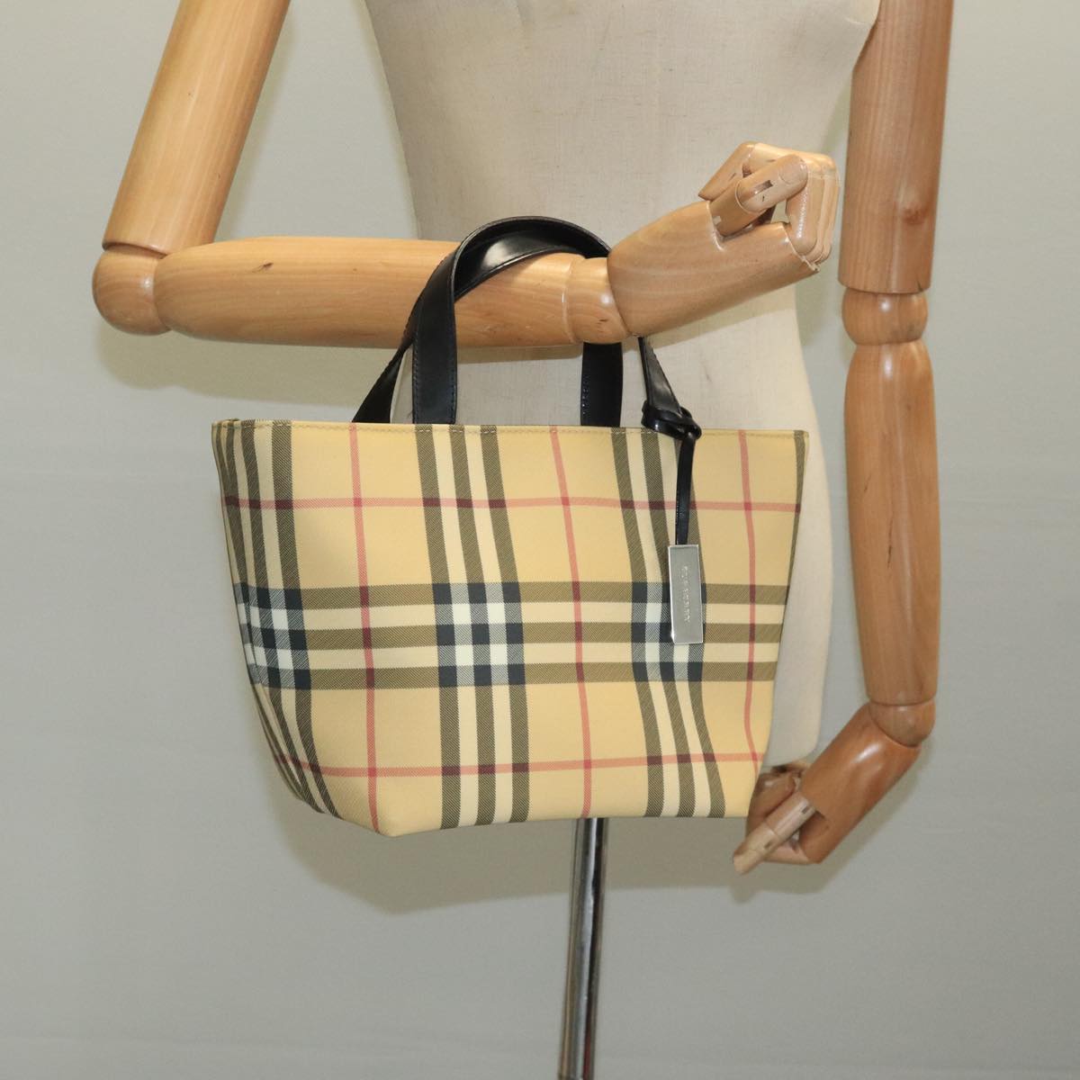 BURBERRY Nova Check Hand Bag PVC Beige Auth 111203