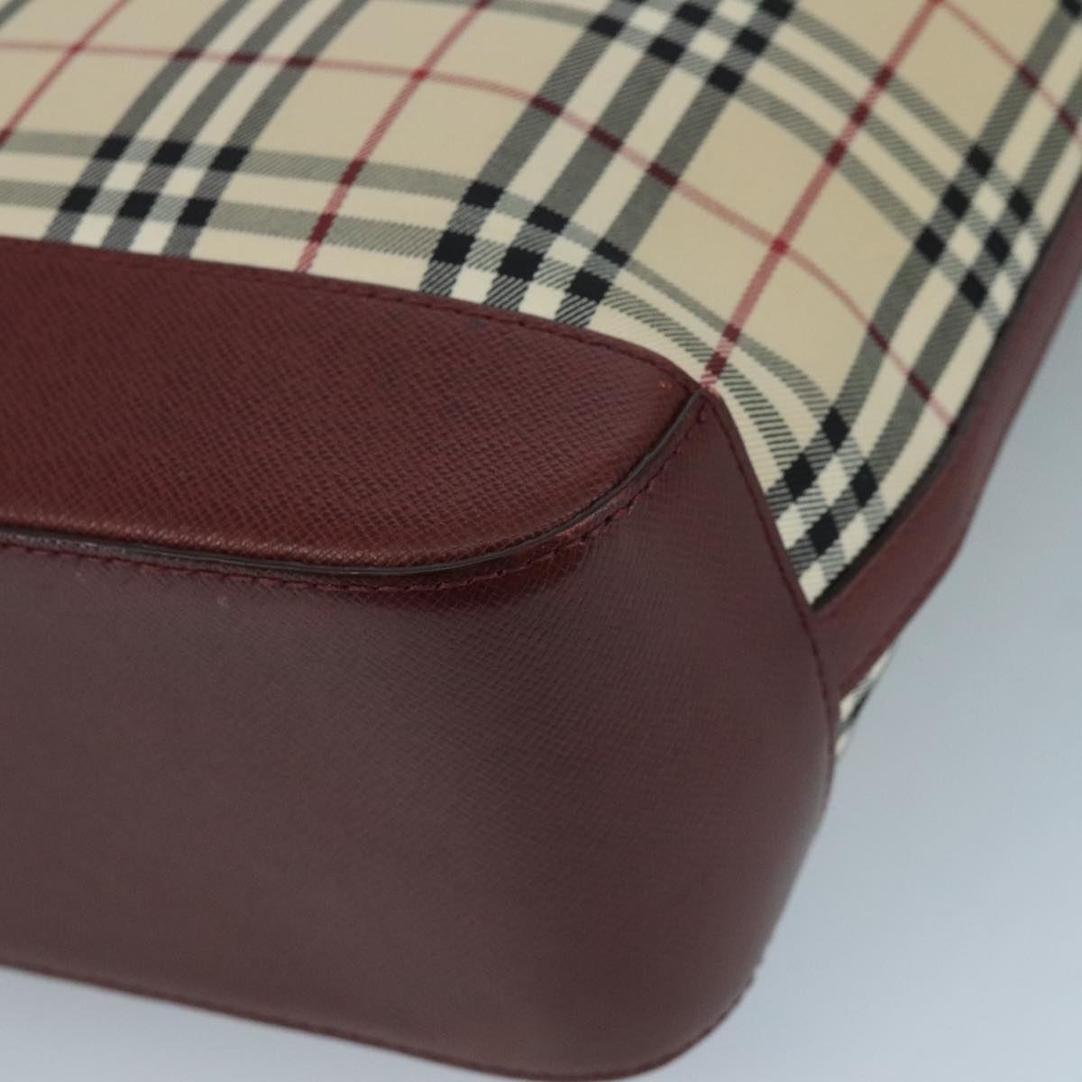 BURBERRY Nova Check Tote Bag Canvas Leather Beige Red gold Auth 111204