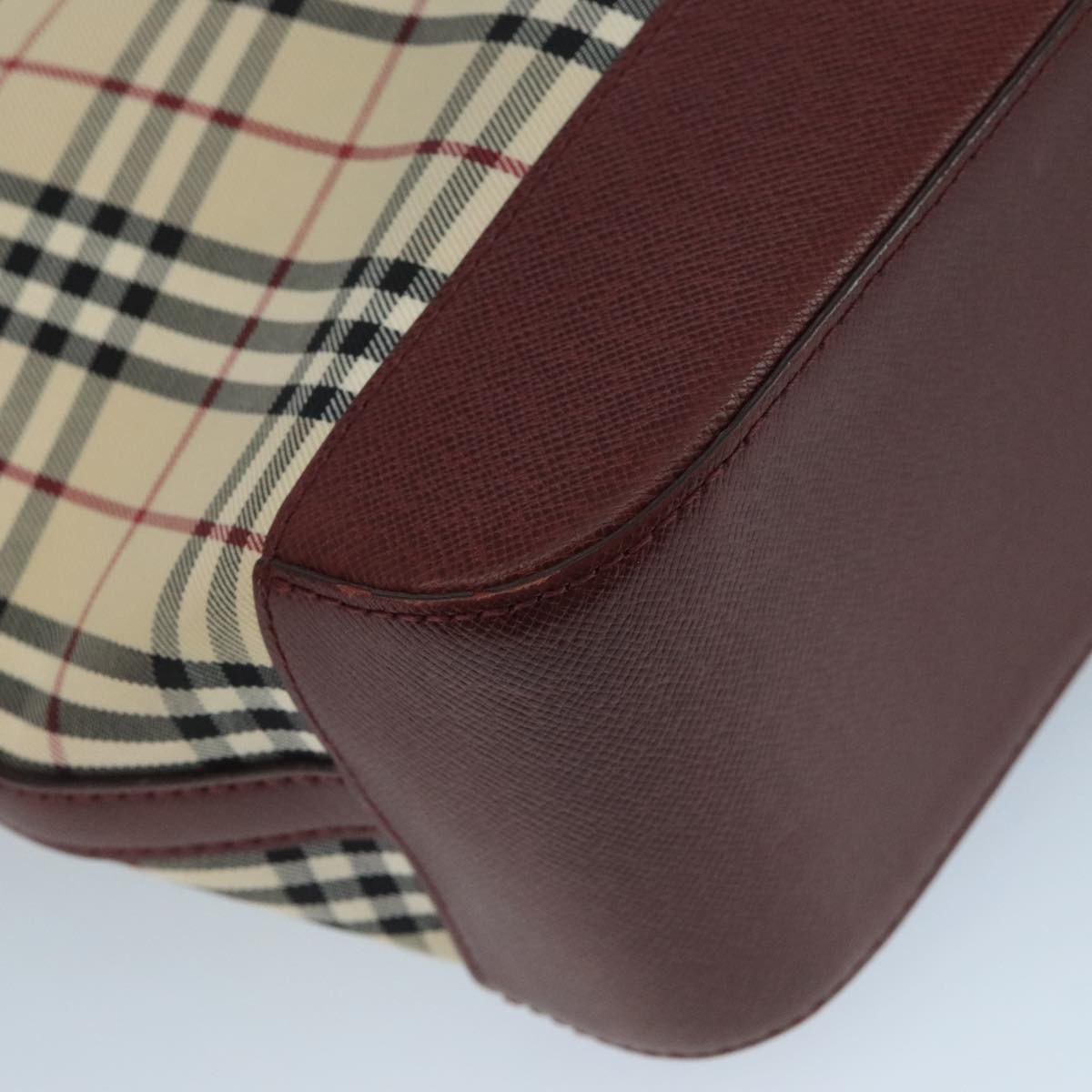BURBERRY Nova Check Tote Bag Canvas Leather Beige Red gold Auth 111204